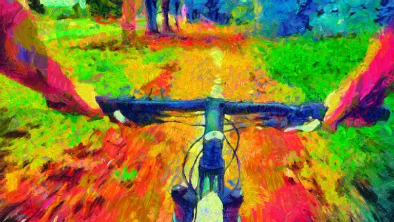 bicycle ride pov acid colors psychedelic painting 2